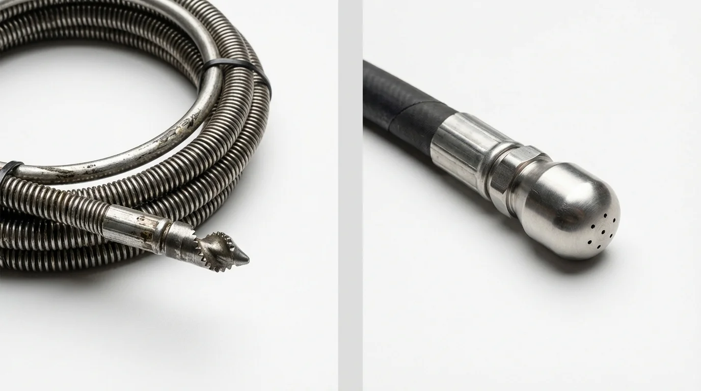 Drain snake cable and hydro jetting nozzle used for drain cleaning in Parkesburg, PA