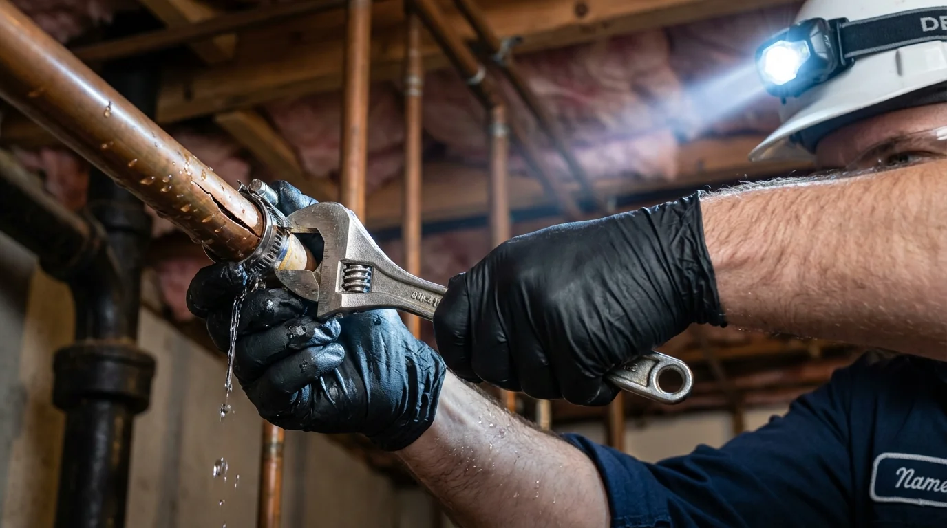 Emergency pipe clamp repair being performed by a Johns Plumbing LLC plumber in Parkesburg