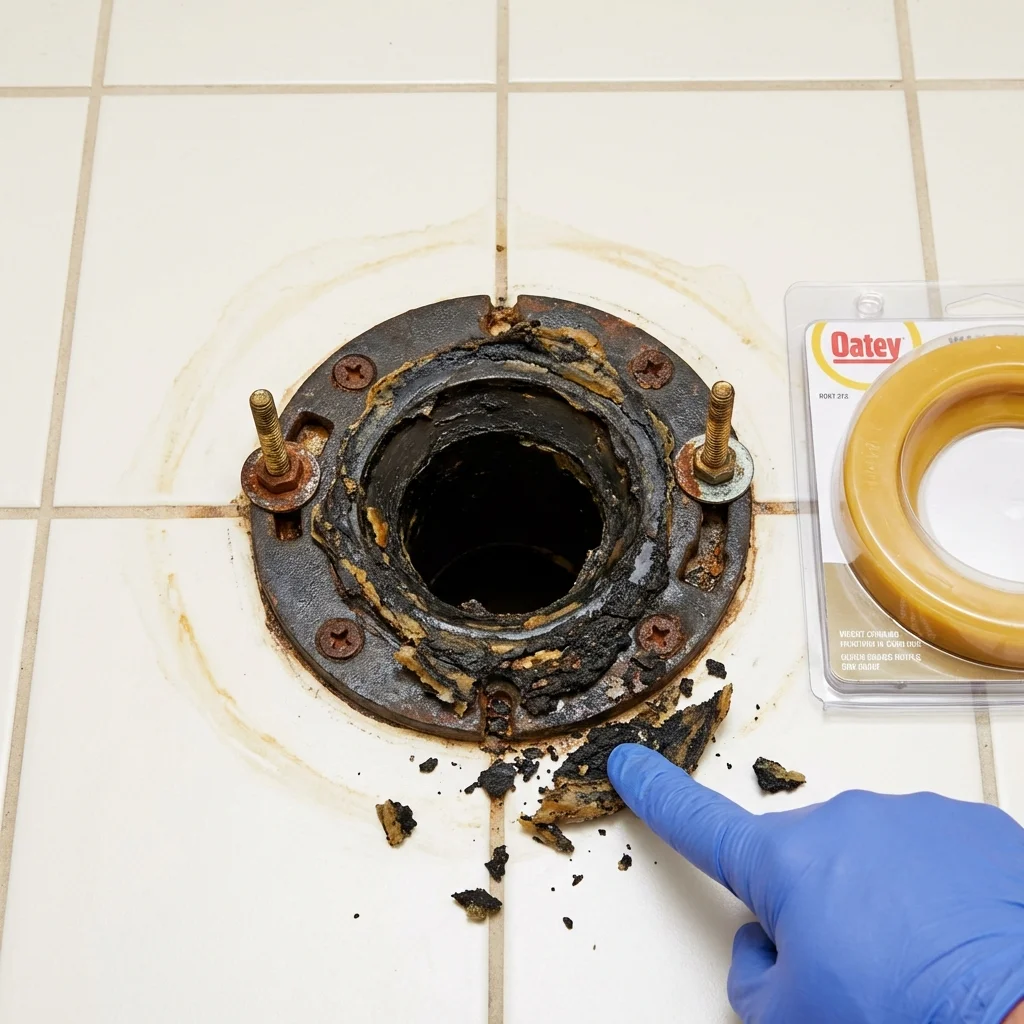 Failed wax ring showing water seepage at the base of a toilet in a Parkesburg, PA home