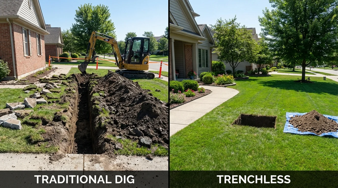 Trenchless sewer repair with minimal yard damage versus traditional excavation in Parkesburg, PA
